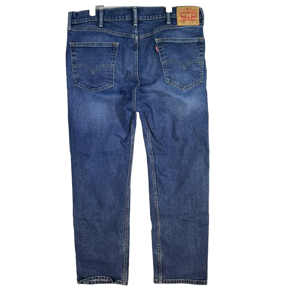Levis 505 Jeans Mens 38x30 Blue Straight Leg Stretch Denim Medium Wash Pants - Picture 2 of 8